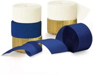 🎉 navy blue party decorations by nicrolandee: 6 rolls of navy blue & gold crepe paper streamers for bridal showers, birthdays, weddings, and graduations logo