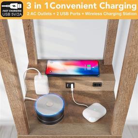 img 3 attached to 🔌 Contemporary LED Shelf Floor Lamp with Wireless Charger, 2 High-Speed USB Ports, and 2 Power Outlets - 3 Tier Storage Display Standing Lamp for Bedroom and Living Room Spaces