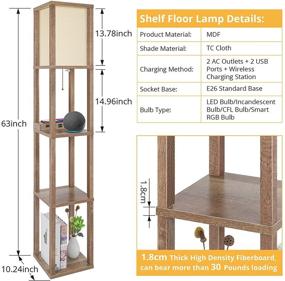 img 2 attached to 🔌 Contemporary LED Shelf Floor Lamp with Wireless Charger, 2 High-Speed USB Ports, and 2 Power Outlets - 3 Tier Storage Display Standing Lamp for Bedroom and Living Room Spaces