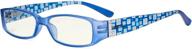 👓 eyekepper blue light filter glasses for women - uv blocking, anti glare computer reading glasses with patterned arms and crystals, matte blue +1.00 logo