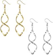 onlyjump 2 pairs twisted earrings: fashion gold & silver plated spiral curved wave statement dangle drops for women & girls logo