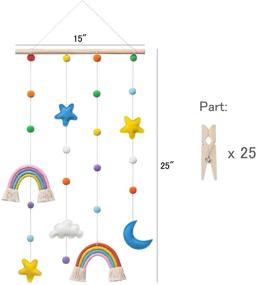 img 1 attached to Dahey Hanging Photo Display with Pom Pom Rainbow Decoration - Cute Wall Hanging Picture Organizer for Boho Home Decor - Collage Picture Frames for Nursery, Baby, Kid's Room, Bedroom, Dorm - Includes 25 Wooden Clips