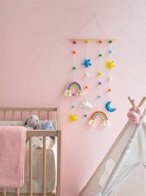 img 3 attached to Dahey Hanging Photo Display with Pom Pom Rainbow Decoration - Cute Wall Hanging Picture Organizer for Boho Home Decor - Collage Picture Frames for Nursery, Baby, Kid's Room, Bedroom, Dorm - Includes 25 Wooden Clips