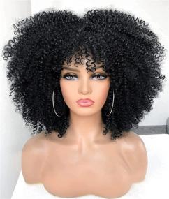 img 4 attached to 👩 High-Quality Heat-Resistant Machine-Made Curly Wig for Black Women - Natural-Looking Black Wig with Big Hair in Shade #1B