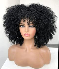 img 3 attached to 👩 High-Quality Heat-Resistant Machine-Made Curly Wig for Black Women - Natural-Looking Black Wig with Big Hair in Shade #1B