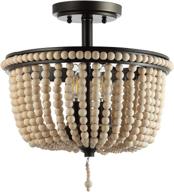 🔦 jonathan y allie 14" wood beaded/metal led flush mount: stylish modern lighting for bedroom, living room, office in black/light taupe логотип