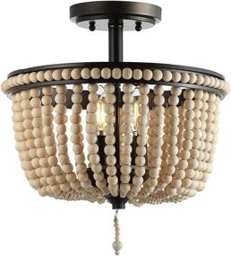 img 1 attached to 🔦 JONATHAN Y Allie 14" Wood Beaded/Metal LED Flush Mount: Stylish Modern Lighting for Bedroom, Living Room, Office in Black/Light Taupe