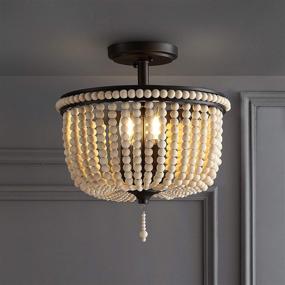 img 2 attached to 🔦 JONATHAN Y Allie 14" Wood Beaded/Metal LED Flush Mount: Stylish Modern Lighting for Bedroom, Living Room, Office in Black/Light Taupe