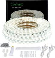 guotong daylight white led strip lights outdoor 50ft 6000k - 2-wire, waterproof, cuttable, 🏡 connectable led rope lights, ul listed power supply - ideal for home, bedroom, garden decoration логотип