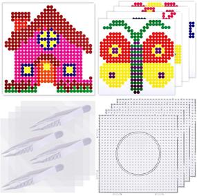 img 4 attached to 🔲 Perler Clear Pegboards Set: 4-Pack Big Clear Plastic Pegboards for Perler Beads + 5 Colorful Patterns, Tweezers, and Ironing Papers