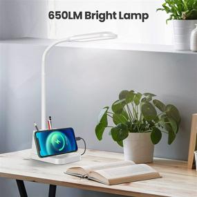 img 3 attached to Modern White Desk Lamp with Gooseneck - LED Desk Light for Kids and Home Office - USB Charging Port, 650LM, Pen Holder - Reading, Study Lamp for Bedroom, College Dorm Room