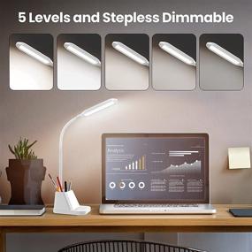 img 1 attached to Modern White Desk Lamp with Gooseneck - LED Desk Light for Kids and Home Office - USB Charging Port, 650LM, Pen Holder - Reading, Study Lamp for Bedroom, College Dorm Room