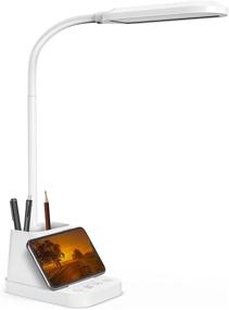 img 4 attached to Modern White Desk Lamp with Gooseneck - LED Desk Light for Kids and Home Office - USB Charging Port, 650LM, Pen Holder - Reading, Study Lamp for Bedroom, College Dorm Room