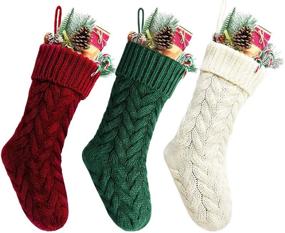img 1 attached to Kunyida 18 Inches Knitted Christmas Stockings in Burgundy, Ivory, and Green - 6 Pack: Festive Décor for the Holidays