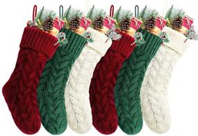 img 2 attached to Kunyida 18 Inches Knitted Christmas Stockings in Burgundy, Ivory, and Green - 6 Pack: Festive Décor for the Holidays