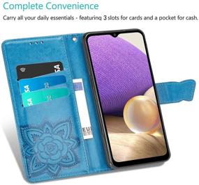 img 3 attached to Blue Leather Wallet Case with Butterfly & Flower Embossed Design for Samsung Galaxy A32 5G (2021), Flip Phone Cover with Card Slots and Kickstand [Not Compatible with A32 4G]