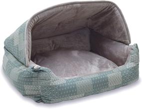 img 2 attached to 🐾 K&amp;H Pet Products Hooded Lounge Sleeper Pet Bed Teal Patchwork Print: Cozy Comfort for Your Pet, Size 20 X 25 Inches