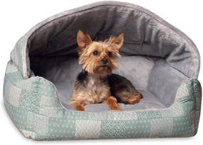 img 3 attached to 🐾 K&amp;H Pet Products Hooded Lounge Sleeper Pet Bed Teal Patchwork Print: Cozy Comfort for Your Pet, Size 20 X 25 Inches