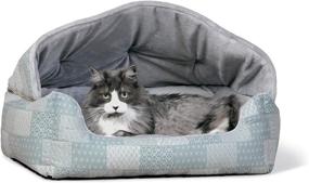 img 4 attached to 🐾 K&amp;H Pet Products Hooded Lounge Sleeper Pet Bed Teal Patchwork Print: Cozy Comfort for Your Pet, Size 20 X 25 Inches