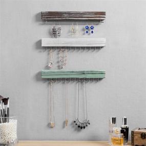 img 2 attached to MyGift Rustic Wood & Metal Jewelry Organizer Racks – Set of 3, Wall Mounted with 24 Hooks and Hanging Bar for Earrings, Necklaces, and Bracelets