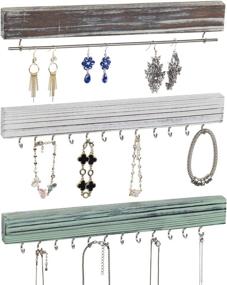 img 4 attached to MyGift Rustic Wood & Metal Jewelry Organizer Racks – Set of 3, Wall Mounted with 24 Hooks and Hanging Bar for Earrings, Necklaces, and Bracelets