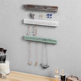 img 3 attached to MyGift Rustic Wood & Metal Jewelry Organizer Racks – Set of 3, Wall Mounted with 24 Hooks and Hanging Bar for Earrings, Necklaces, and Bracelets