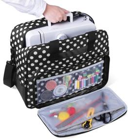 img 3 attached to Yarwo Sewing Machine Tote Bag: Universal Portable Case for Standard Machines & Supplies - Black Dots, Anti-Slip Padded Bottom