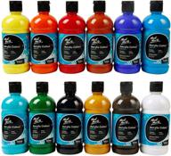 🎨 mont marte signature acrylic color paint set: 12 x 16.9oz (500ml) semi-matte finish, 12 colors for canvas, wood, fabric, leather, cardboard, paper, mdf & crafts logo