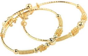 img 1 attached to Loyoe 24k Yellow Gold Plated Baby Bracelet Set - Adjustable Children's Bangle (2pcs/lot)
