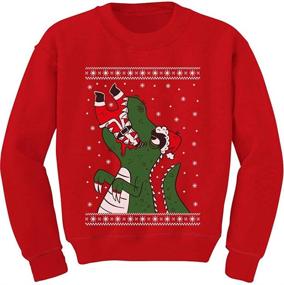 img 4 attached to Kids Ugly Christmas Santa Claws Dinosaur Sweater - Long Sleeve Sweatshirt Shirt