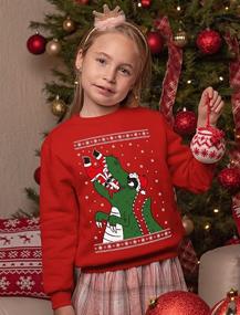 img 3 attached to Kids Ugly Christmas Santa Claws Dinosaur Sweater - Long Sleeve Sweatshirt Shirt