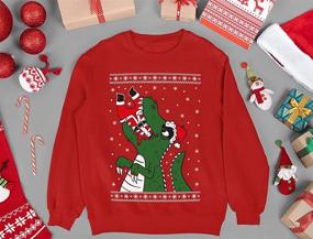 img 1 attached to Kids Ugly Christmas Santa Claws Dinosaur Sweater - Long Sleeve Sweatshirt Shirt