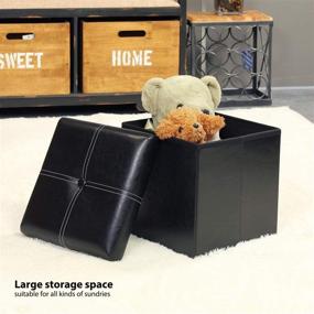 img 2 attached to 🔲 Compact and Stylish B FSOBEIIALEO Storage Ottoman: Foldable, Faux Leather, Coffee Table Footrest in Black (11.8"X 11.8" X 11.8")