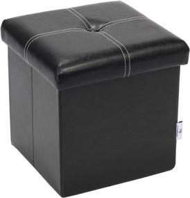 img 4 attached to 🔲 Compact and Stylish B FSOBEIIALEO Storage Ottoman: Foldable, Faux Leather, Coffee Table Footrest in Black (11.8"X 11.8" X 11.8")