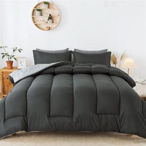 img 4 attached to 🛌 HYLEORY Reversible Comforter Set Queen Size - Cooling Down Alternative Bed Comforters for All Season - Lightweight and Machine Washable - Includes 2 Pillow Shams - Dark Grey
