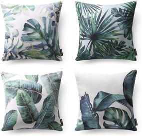 img 3 attached to Stylish Phantoscope 18x18 Inches Tropical Palm Leaves 🌴 Print Pillow Covers - Set of 4, Dark Green