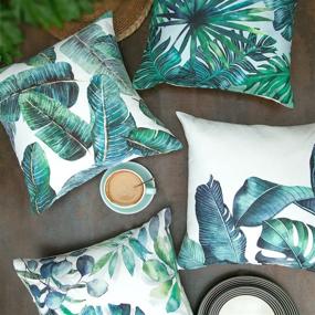 img 2 attached to Stylish Phantoscope 18x18 Inches Tropical Palm Leaves 🌴 Print Pillow Covers - Set of 4, Dark Green