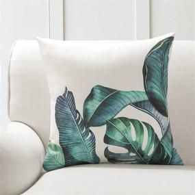 img 1 attached to Stylish Phantoscope 18x18 Inches Tropical Palm Leaves 🌴 Print Pillow Covers - Set of 4, Dark Green