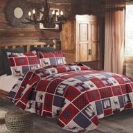 🏕️ buffalo plaid rustic lodge cabin quilt set with moose, elk, and bear print - reversible festive lightweight king size bedspread for summer - includes bed sheets, quilt blanket, throw, and 2 pillow shams logo