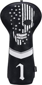 img 2 attached to 🏌️ CAIOBOB Mytag Golf Skull Skeleton Head Cover Set - Black Leather Headcovers for Driver, Fairway Wood, and Hybrid Clubs