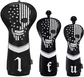 img 4 attached to 🏌️ CAIOBOB Mytag Golf Skull Skeleton Head Cover Set - Black Leather Headcovers for Driver, Fairway Wood, and Hybrid Clubs