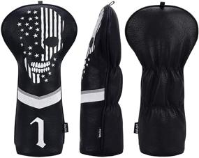 img 1 attached to 🏌️ CAIOBOB Mytag Golf Skull Skeleton Head Cover Set - Black Leather Headcovers for Driver, Fairway Wood, and Hybrid Clubs