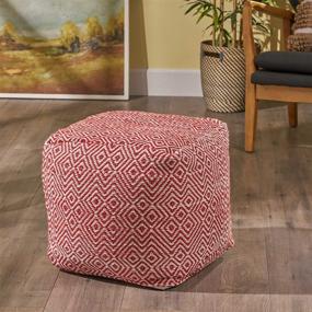 img 3 attached to 🔴 Ivory with Red Christopher Knight Home Adkins Indoor Modern Boho Pouf: Chic and Stylish Interior Accent