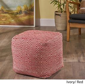 img 2 attached to 🔴 Ivory with Red Christopher Knight Home Adkins Indoor Modern Boho Pouf: Chic and Stylish Interior Accent