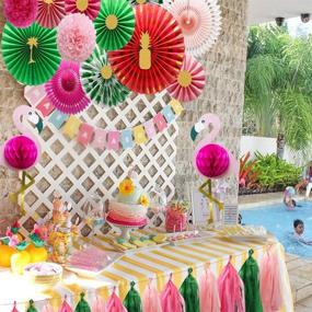 img 1 attached to 🏖️ Tropical Flamingo Party Supplies: Vibrant Pink Honeycomb Balls, Hanging Paper Fans, Pom Poms, Flowers, Tassels - Ideal for Birthday, Baby Shower, Bachelorette, Hawaiian Summer Beach Party Decorations