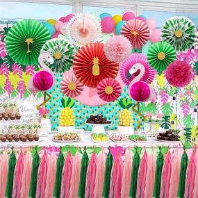img 4 attached to 🏖️ Tropical Flamingo Party Supplies: Vibrant Pink Honeycomb Balls, Hanging Paper Fans, Pom Poms, Flowers, Tassels - Ideal for Birthday, Baby Shower, Bachelorette, Hawaiian Summer Beach Party Decorations