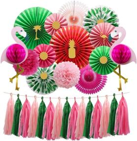 img 2 attached to 🏖️ Tropical Flamingo Party Supplies: Vibrant Pink Honeycomb Balls, Hanging Paper Fans, Pom Poms, Flowers, Tassels - Ideal for Birthday, Baby Shower, Bachelorette, Hawaiian Summer Beach Party Decorations