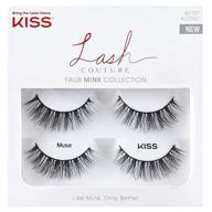 💋 kiss faux mink false eyelashes double pack - knot-free lash band, reusable, contact lens friendly, easy application - ultrafine, tapered, synthetic lashes - style muse, 2 pairs logo