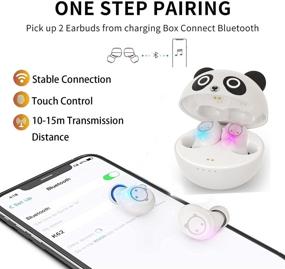 img 2 attached to Детские беспроводные наушники Cute Panda Bluetooth Earbuds с чехлом для зарядки микрофона Время воспроизведения 36 часов 3D-стереонаушники для IPhone / Android IPX6 Водонепроницаемые спортивные наушники-вкладыши Беспроводные наушники для детей Adult