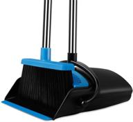 premium stainless steel dustpan and cleaning broom combo: extra-long handle, easy to clean and assemble, durable & foldable - ideal for home, room, office, and lobby use (black & blue) logo